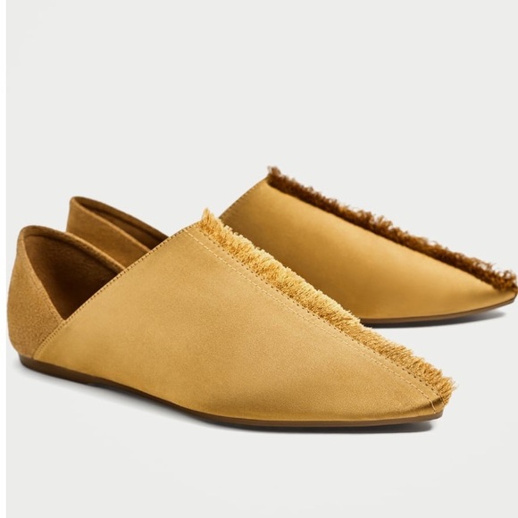 Zara Shoes - NWT ZARA FRAYED FLAT SATIN SLIPPERS - - Size 6